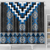 Blue Taniko Aotearoa Shower Curtain Niho Taniwha Mix Poutama LT14