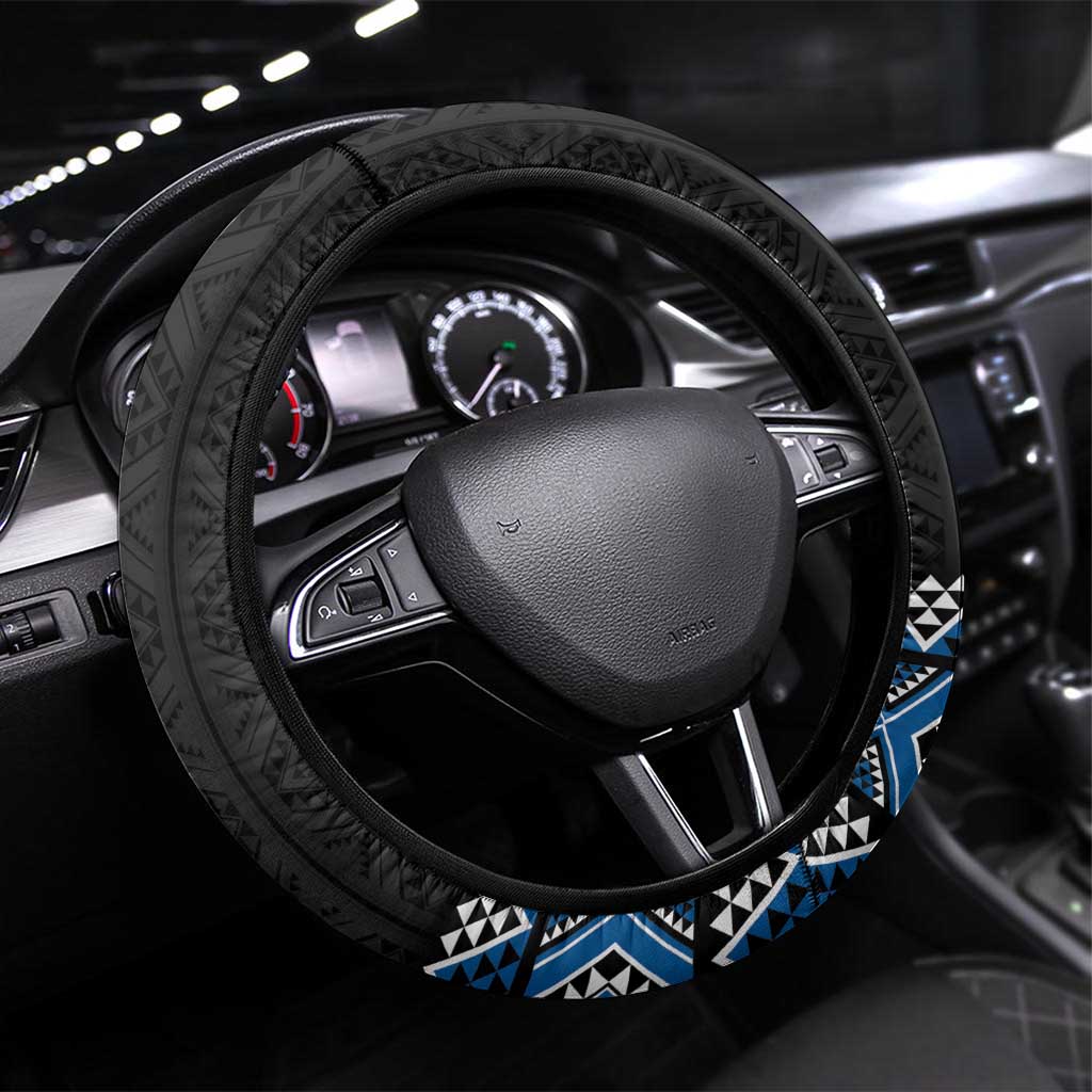 Blue Taniko Aotearoa Steering Wheel Cover Niho Taniwha Mix Poutama LT14 Universal Fit Blue - Polynesian Pride