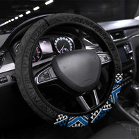 Blue Taniko Aotearoa Steering Wheel Cover Niho Taniwha Mix Poutama LT14 Universal Fit Blue - Polynesian Pride