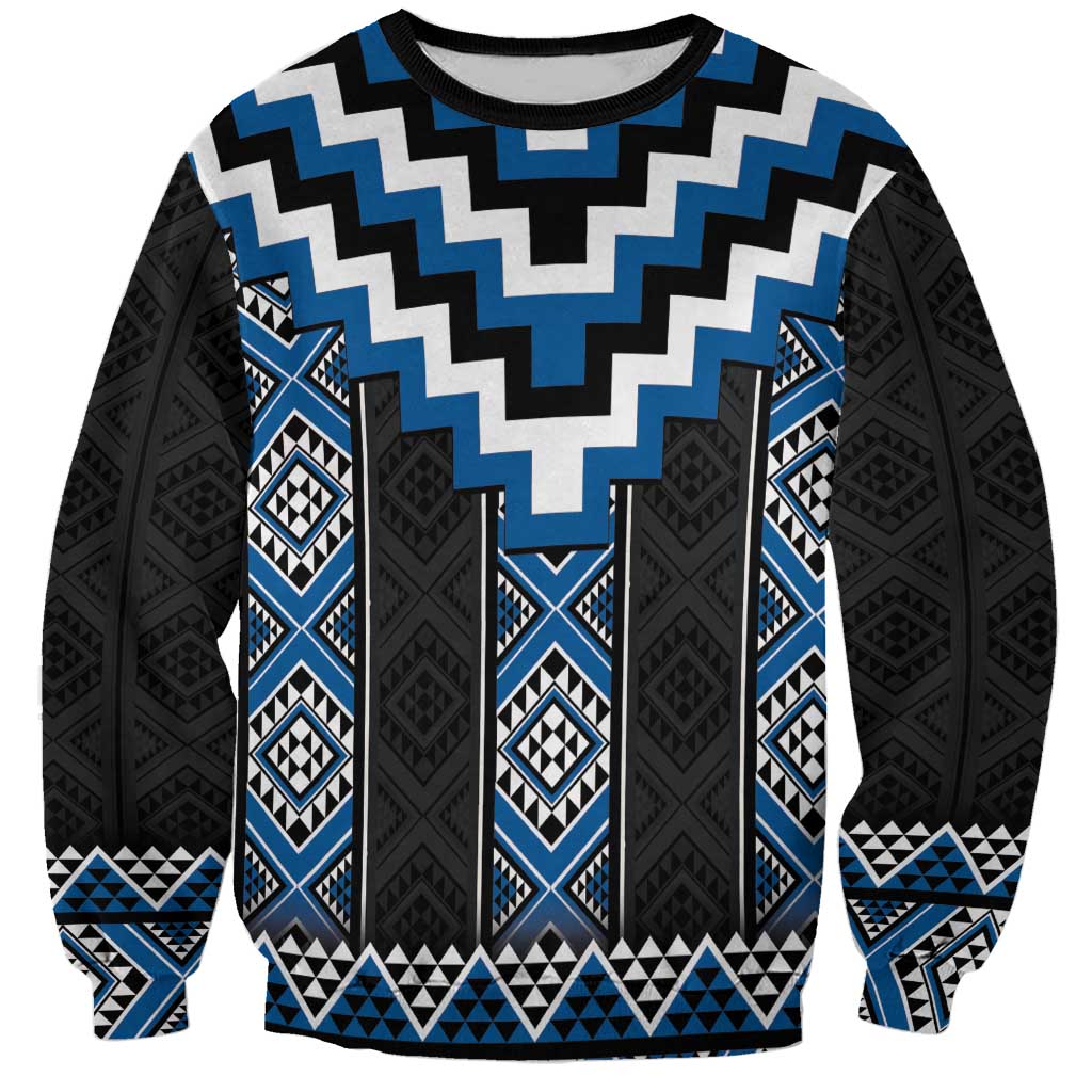 Blue Taniko Aotearoa Sweatshirt Niho Taniwha Mix Poutama LT14