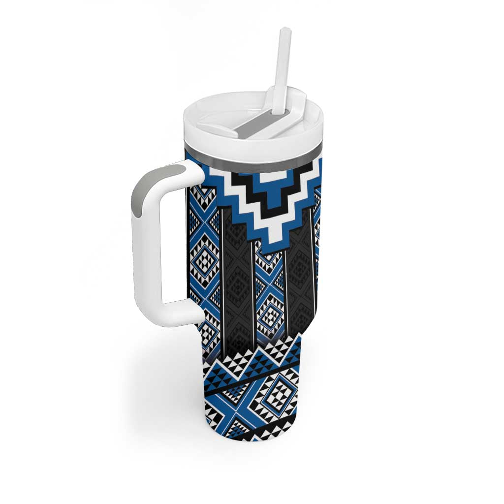Blue Taniko Aotearoa Tumbler With Handle Niho Taniwha Mix Poutama LT14 - Polynesian Pride
