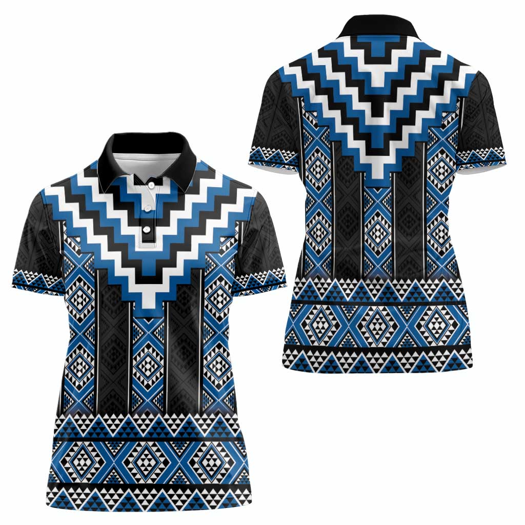 Blue Taniko Aotearoa Women Polo Shirt Niho Taniwha Mix Poutama LT14