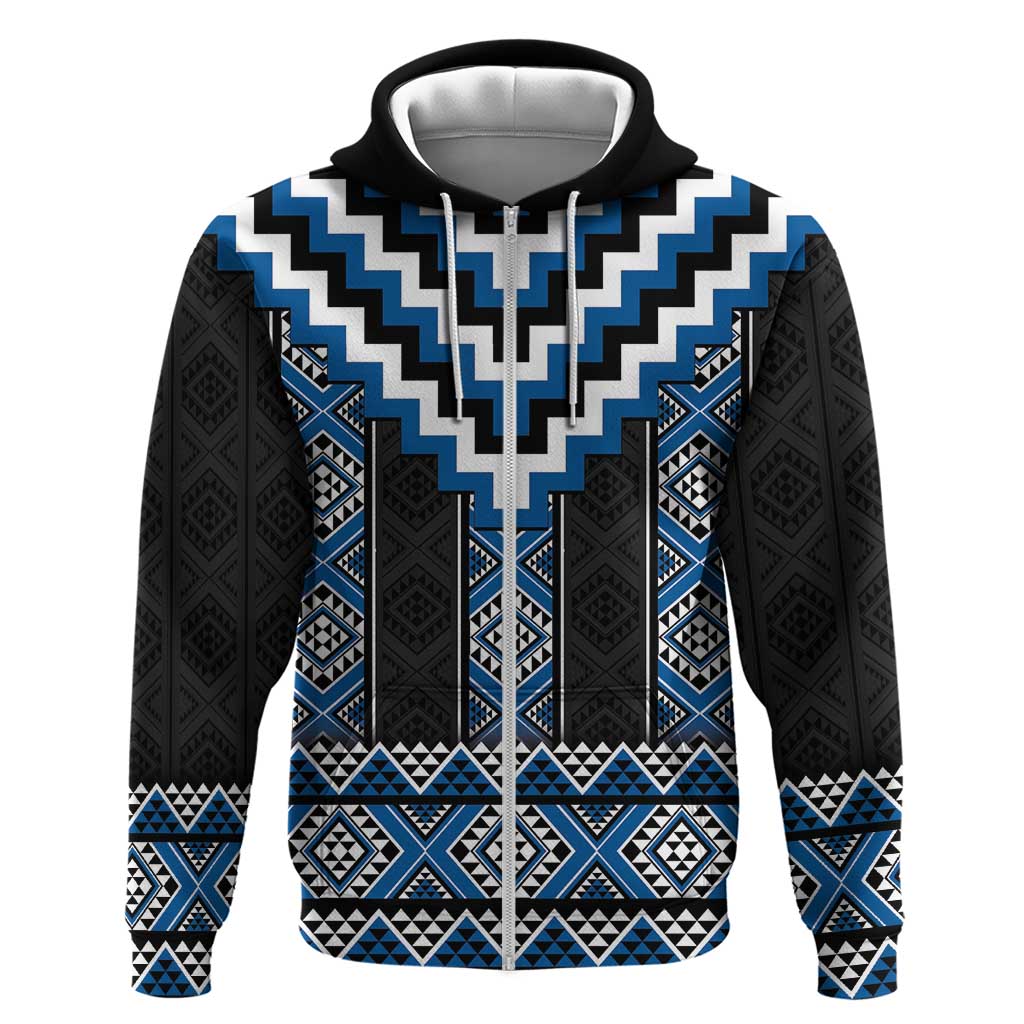 Blue Taniko Aotearoa Zip Hoodie Niho Taniwha Mix Poutama LT14 Zip Hoodie Blue - Polynesian Pride