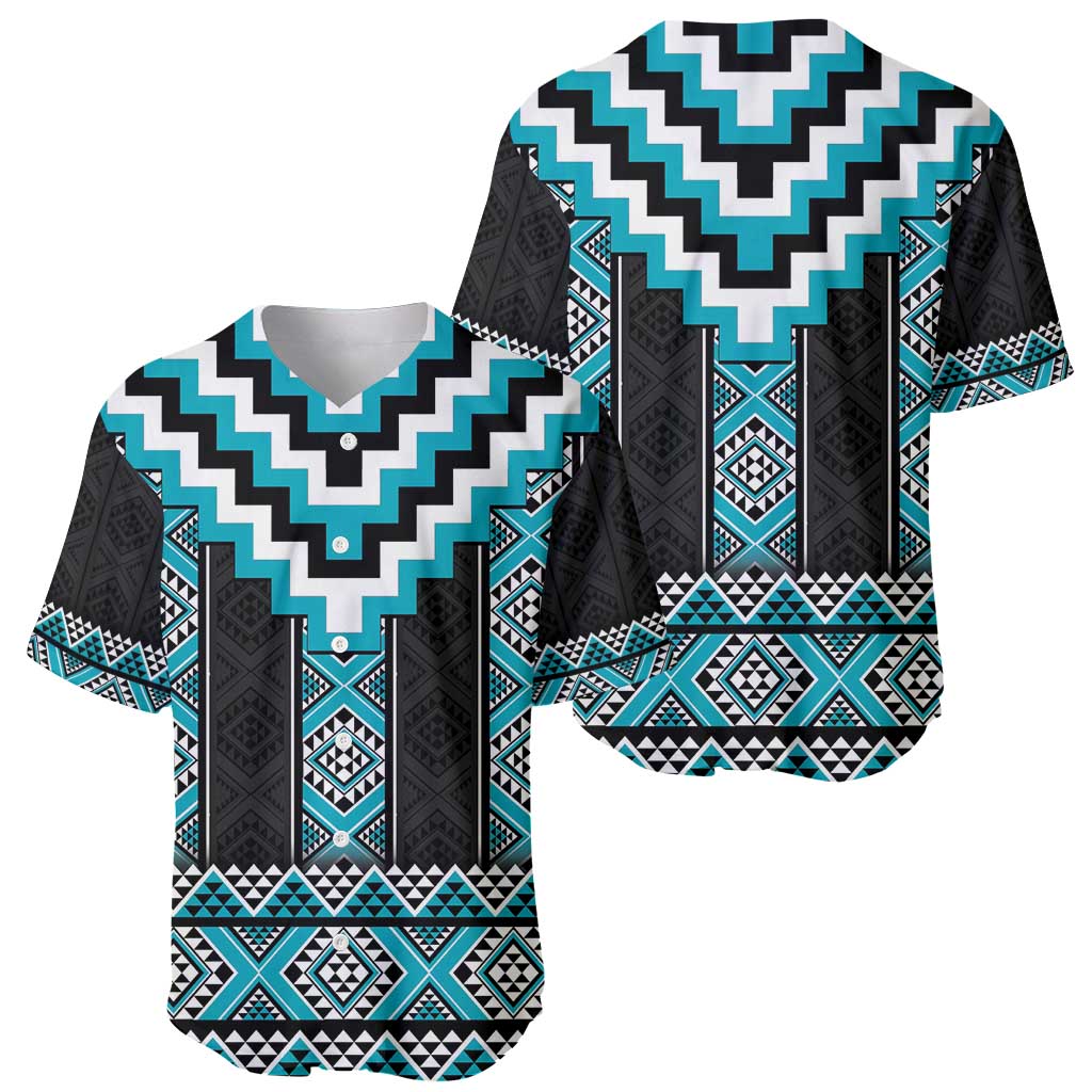 Turquoise Taniko Pattern Aotearoa Baseball Jersey Niho Taniwha Mix Poutama LT14 - Polynesian Pride