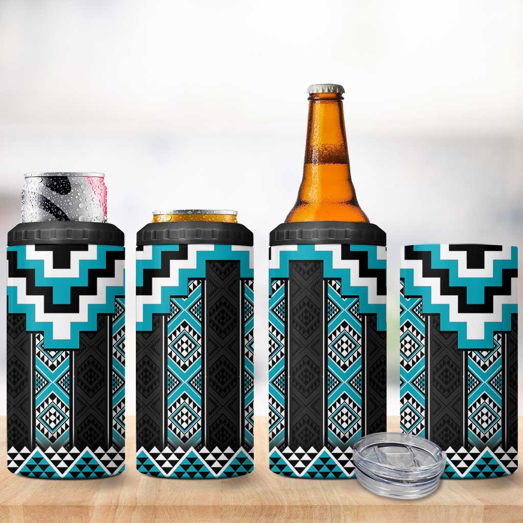 Turquoise Taniko Pattern Aotearoa 4 in 1 Can Cooler Tumbler Niho Taniwha Mix Poutama LT14