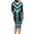 Turquoise Taniko Pattern Aotearoa Family Matching Long Sleeve Bodycon Dress and Hawaiian Shirt Niho Taniwha Mix Poutama LT14