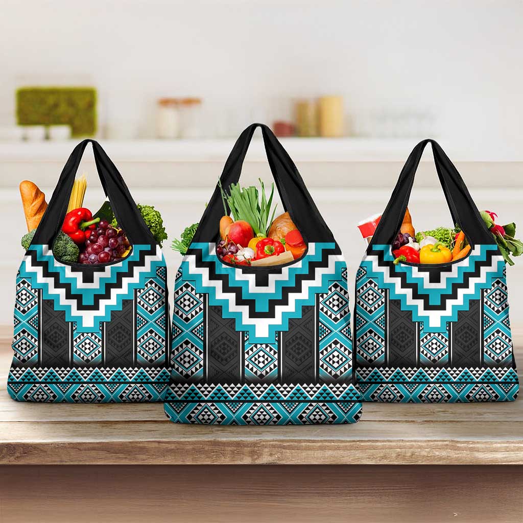 Turquoise Taniko Pattern Aotearoa Grocery Bag Niho Taniwha Mix Poutama