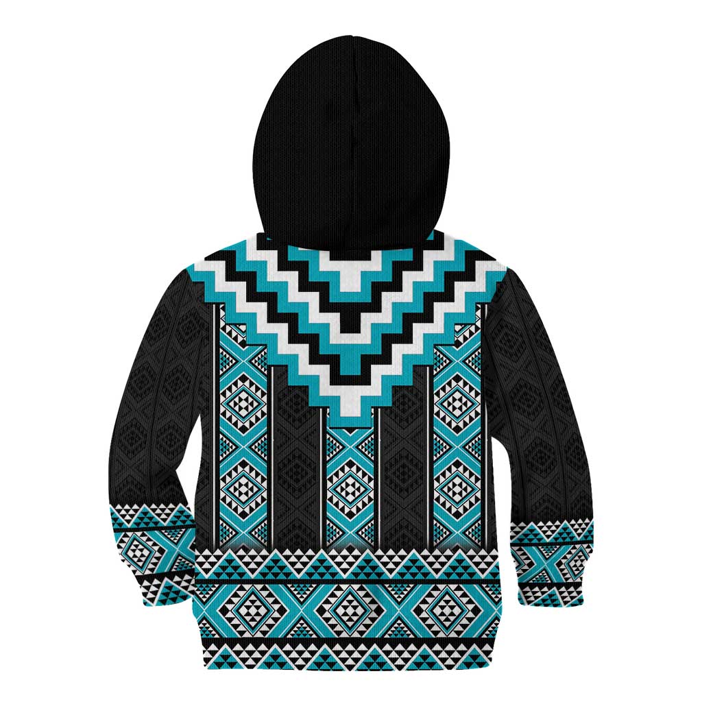 Turquoise Taniko Pattern Aotearoa Kid Hoodie Niho Taniwha Mix Poutama LT14