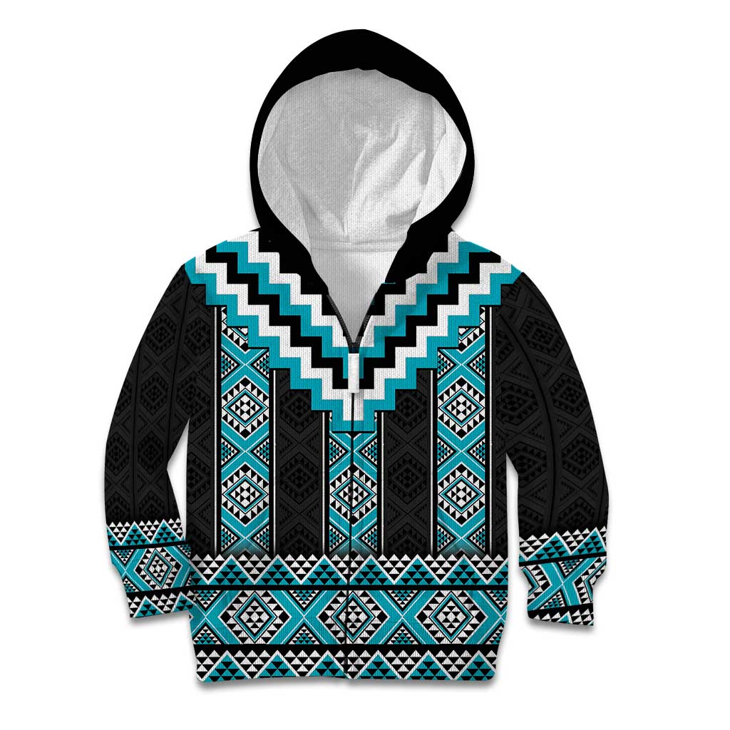 Turquoise Taniko Pattern Aotearoa Kid Hoodie Niho Taniwha Mix Poutama LT14