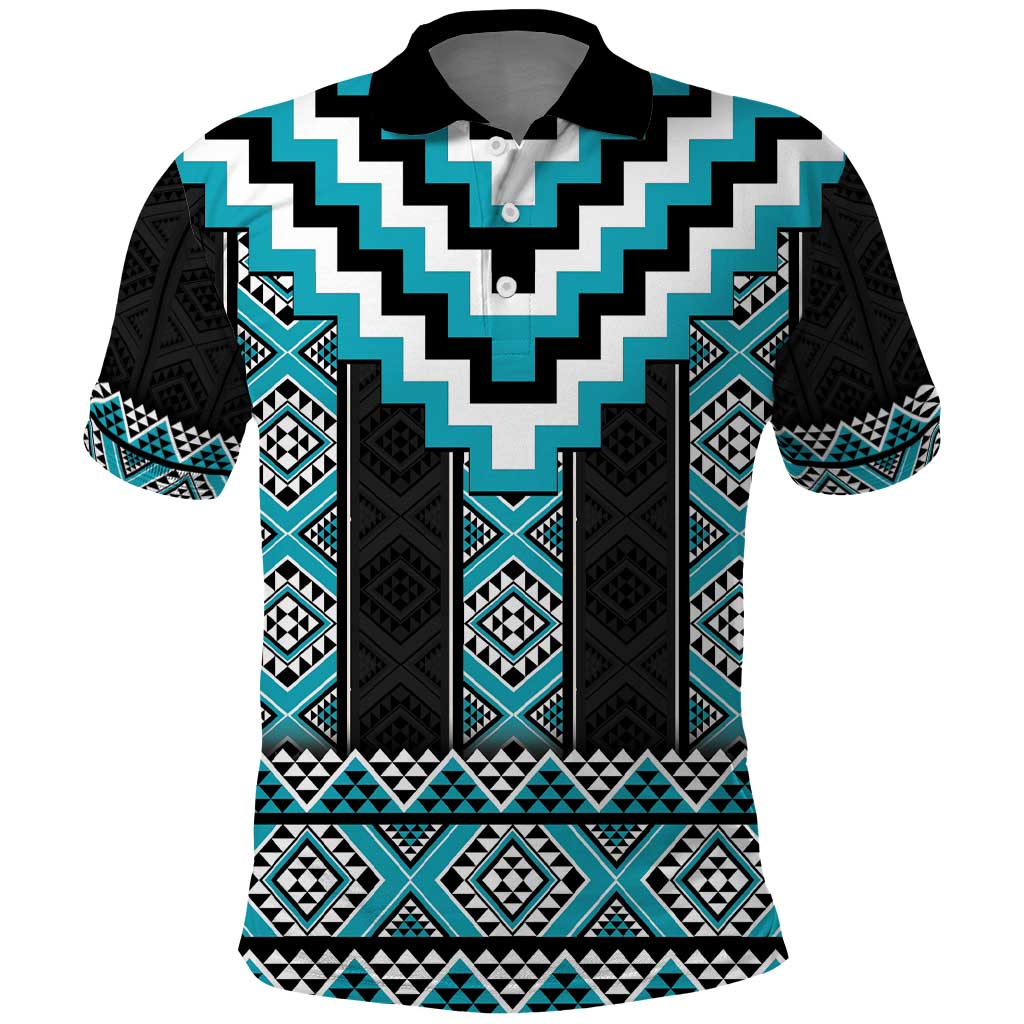 Turquoise Taniko Pattern Aotearoa Polo Shirt Niho Taniwha Mix Poutama LT14