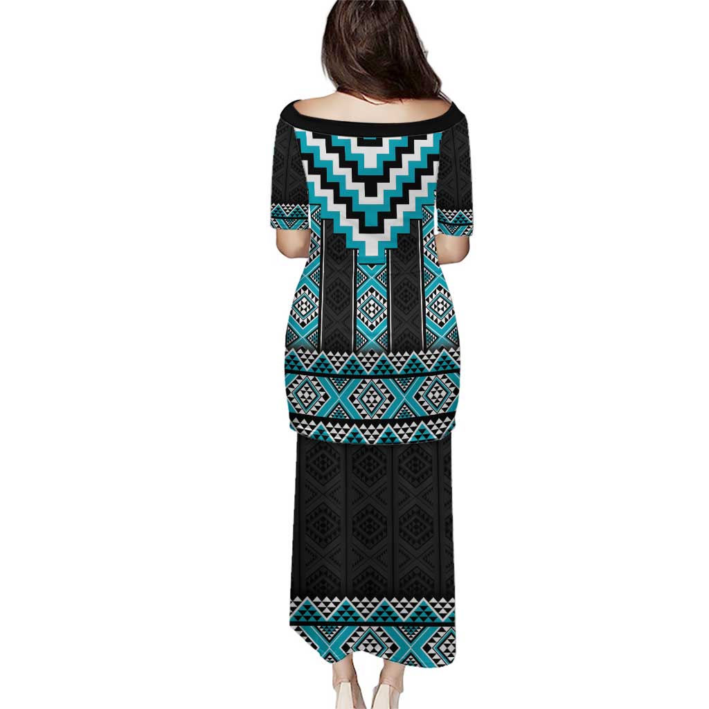 Turquoise Taniko Pattern Aotearoa Puletasi Niho Taniwha Mix Poutama LT14