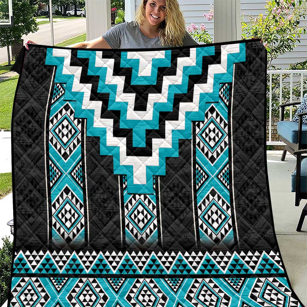 Turquoise Taniko Pattern Aotearoa Quilt Niho Taniwha Mix Poutama LT14 Turquoise - Polynesian Pride
