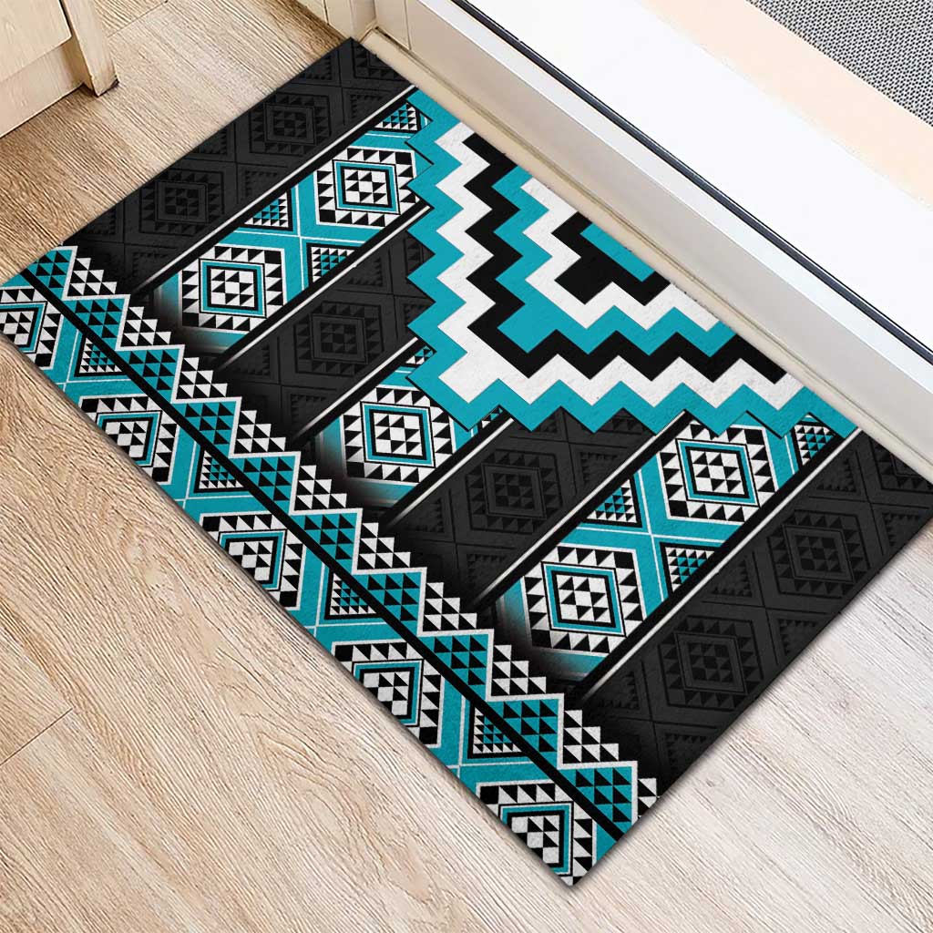 Turquoise Taniko Pattern Aotearoa Rubber Doormat Niho Taniwha Mix Poutama