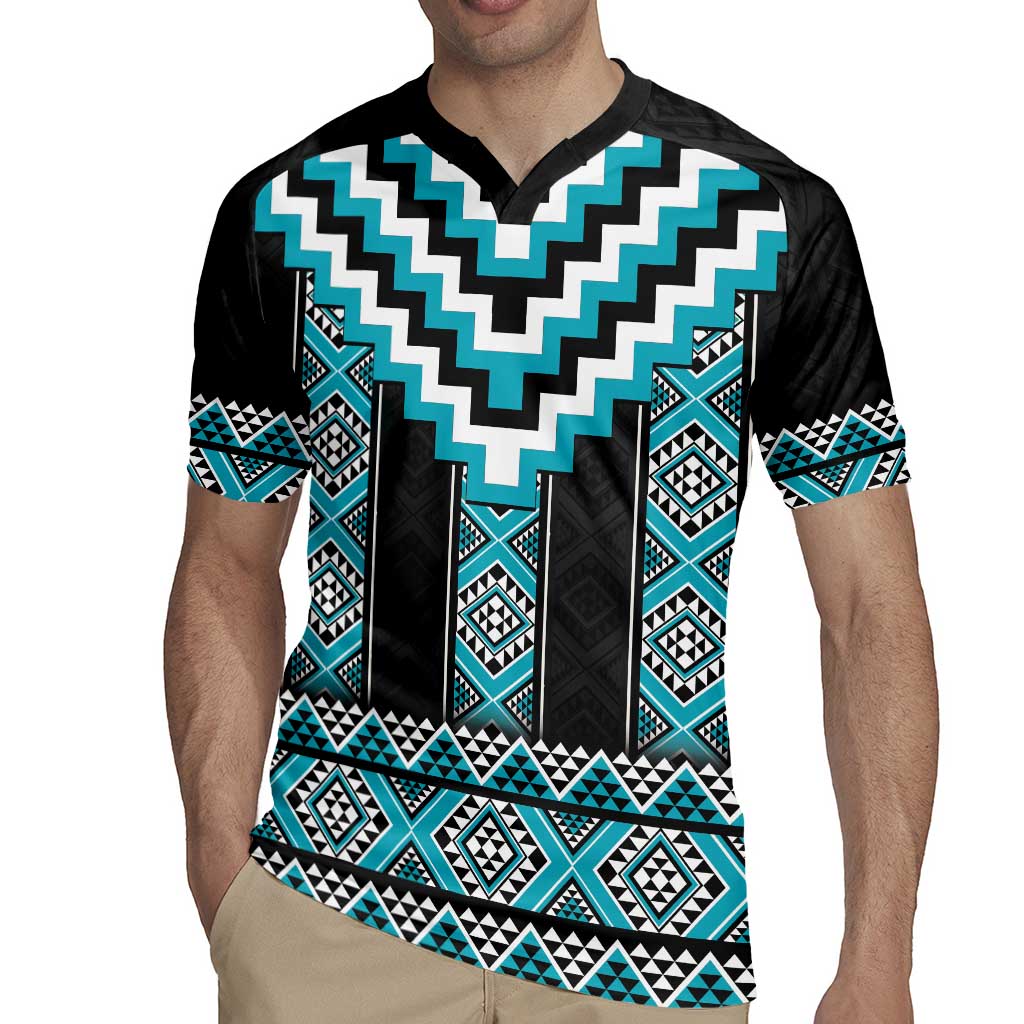 Turquoise Taniko Pattern Aotearoa Rugby Jersey Niho Taniwha Mix Poutama LT14