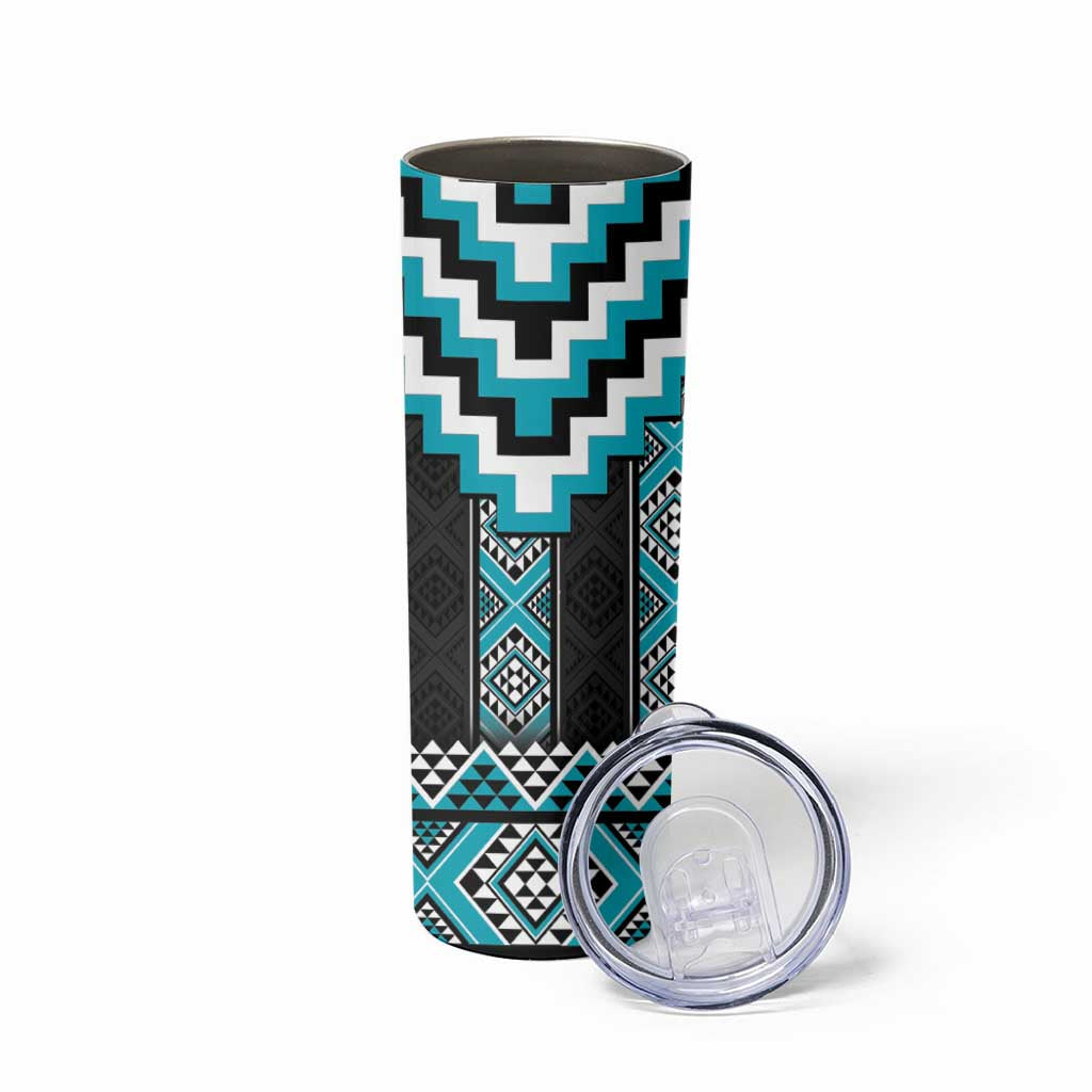 Turquoise Taniko Pattern Aotearoa Skinny Tumbler Niho Taniwha Mix Poutama LT14
