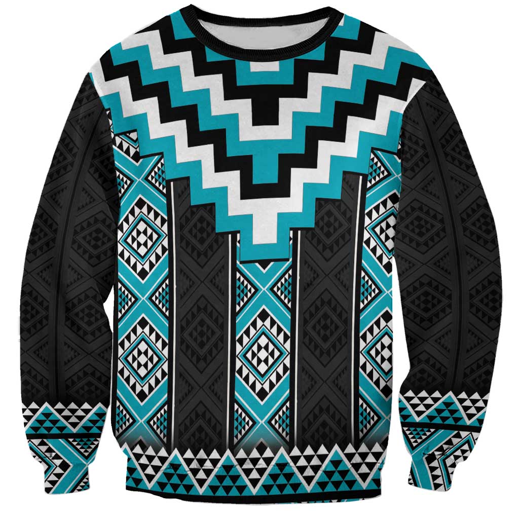 Turquoise Taniko Pattern Aotearoa Sweatshirt Niho Taniwha Mix Poutama LT14