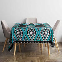 Turquoise Taniko Pattern Aotearoa Tablecloth Niho Taniwha Mix Poutama
