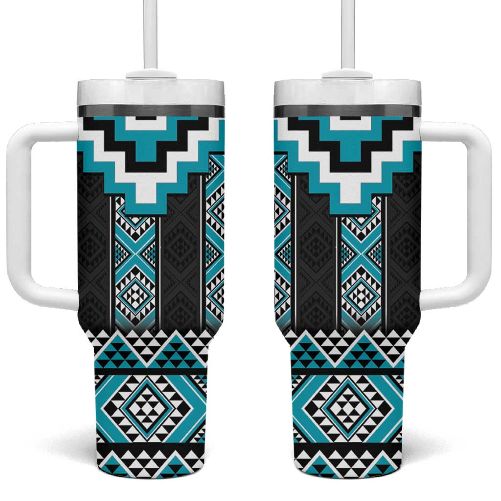 Turquoise Taniko Pattern Aotearoa Tumbler With Handle Niho Taniwha Mix Poutama LT14