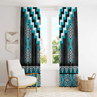 Turquoise Taniko Pattern Aotearoa Window Curtain Niho Taniwha Mix Poutama