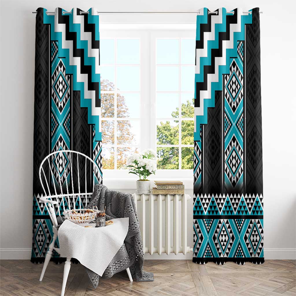 Turquoise Taniko Pattern Aotearoa Window Curtain Niho Taniwha Mix Poutama