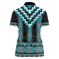 Turquoise Taniko Pattern Aotearoa Women Polo Shirt Niho Taniwha Mix Poutama LT14