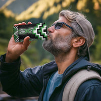 Green Taniko Pattern Aotearoa 4 in 1 Can Cooler Tumbler Niho Taniwha Mix Poutama LT14