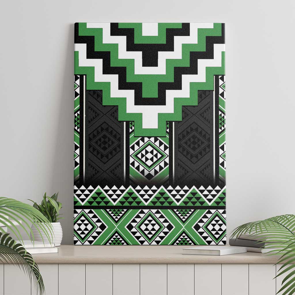 Green Taniko Pattern Aotearoa Canvas Wall Art Niho Taniwha Mix Poutama