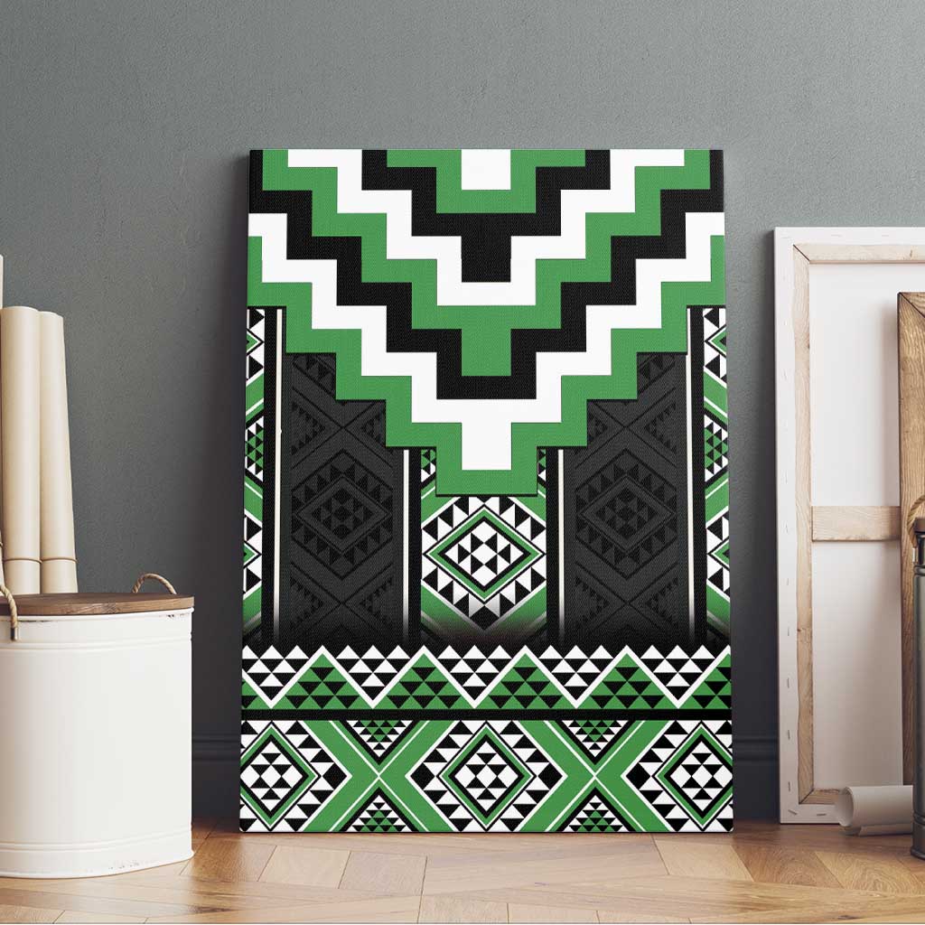 Green Taniko Pattern Aotearoa Canvas Wall Art Niho Taniwha Mix Poutama