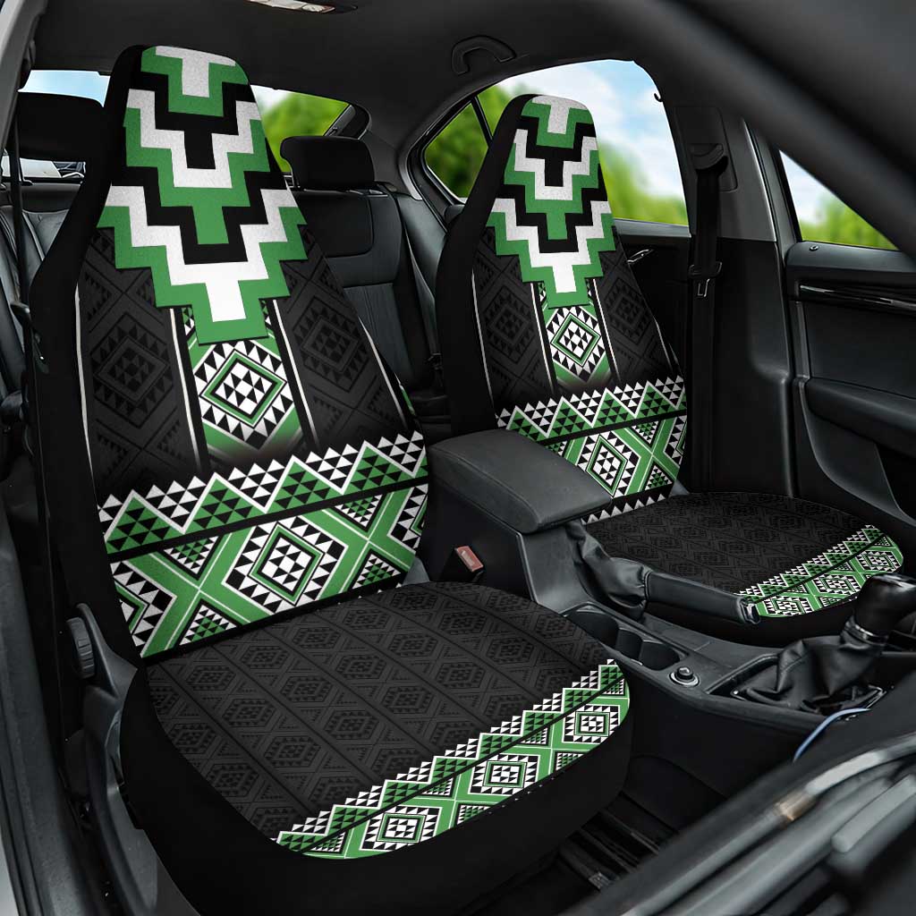 Green Taniko Pattern Aotearoa Car Seat Cover Niho Taniwha Mix Poutama