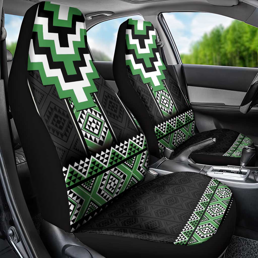 Green Taniko Pattern Aotearoa Car Seat Cover Niho Taniwha Mix Poutama