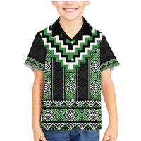 Green Taniko Pattern Aotearoa Family Matching Mermaid Dress and Hawaiian Shirt Niho Taniwha Mix Poutama LT14