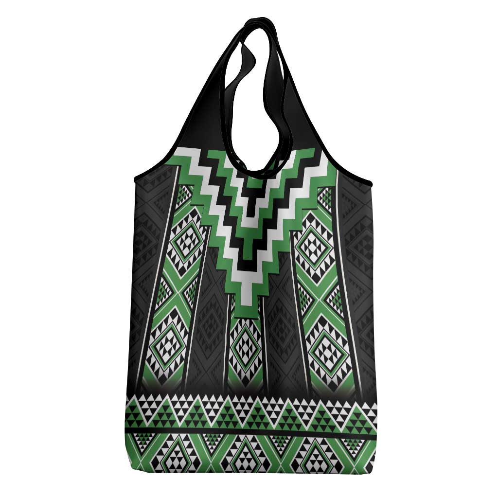 Green Taniko Pattern Aotearoa Grocery Bag Niho Taniwha Mix Poutama