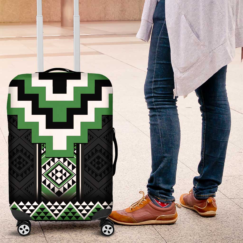 Green Taniko Pattern Aotearoa Luggage Cover Niho Taniwha Mix Poutama LT14 Green - Polynesian Pride