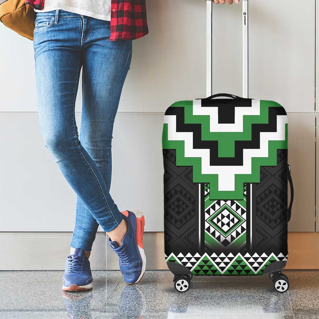 Green Taniko Pattern Aotearoa Luggage Cover Niho Taniwha Mix Poutama