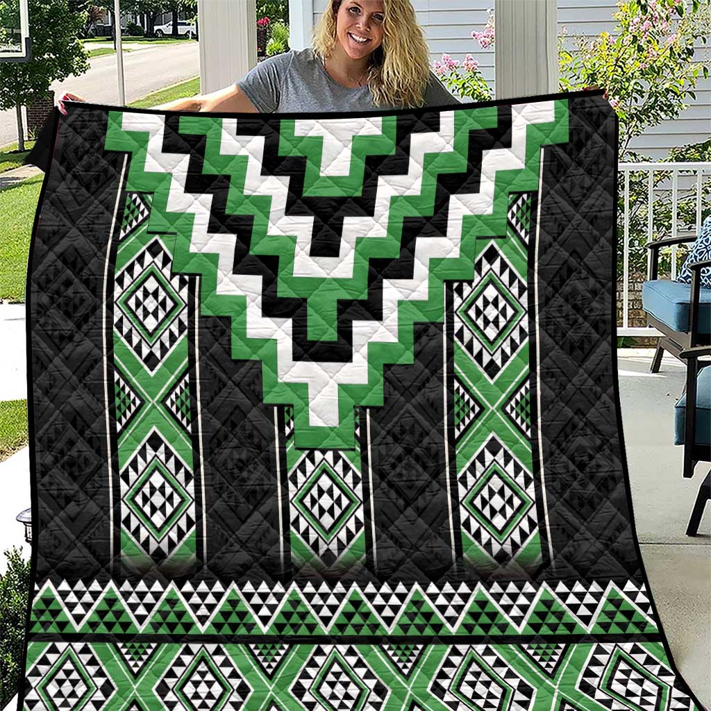 Green Taniko Pattern Aotearoa Quilt Niho Taniwha Mix Poutama LT14 Green - Polynesian Pride