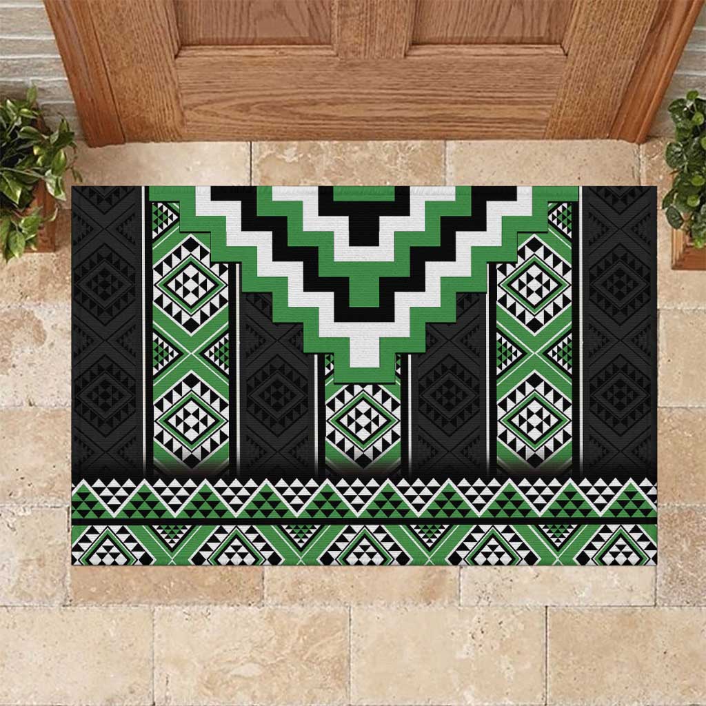 Green Taniko Pattern Aotearoa Rubber Doormat Niho Taniwha Mix Poutama