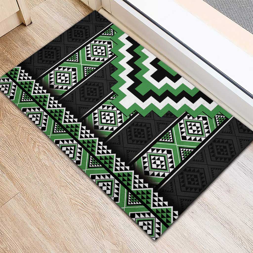 Green Taniko Pattern Aotearoa Rubber Doormat Niho Taniwha Mix Poutama
