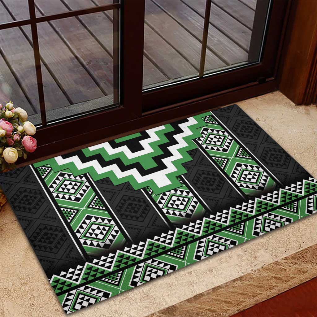 Green Taniko Pattern Aotearoa Rubber Doormat Niho Taniwha Mix Poutama