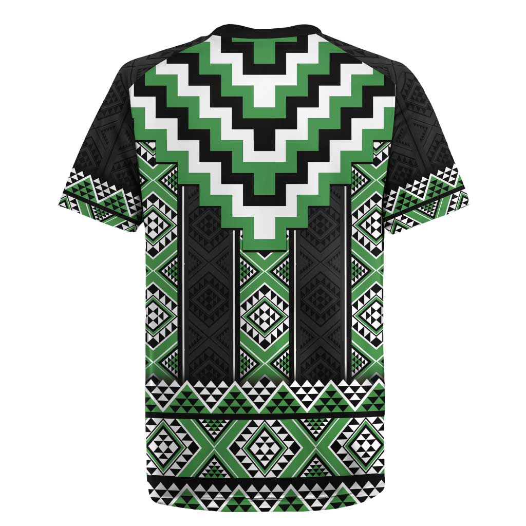 Green Taniko Pattern Aotearoa Rugby Jersey Niho Taniwha Mix Poutama LT14