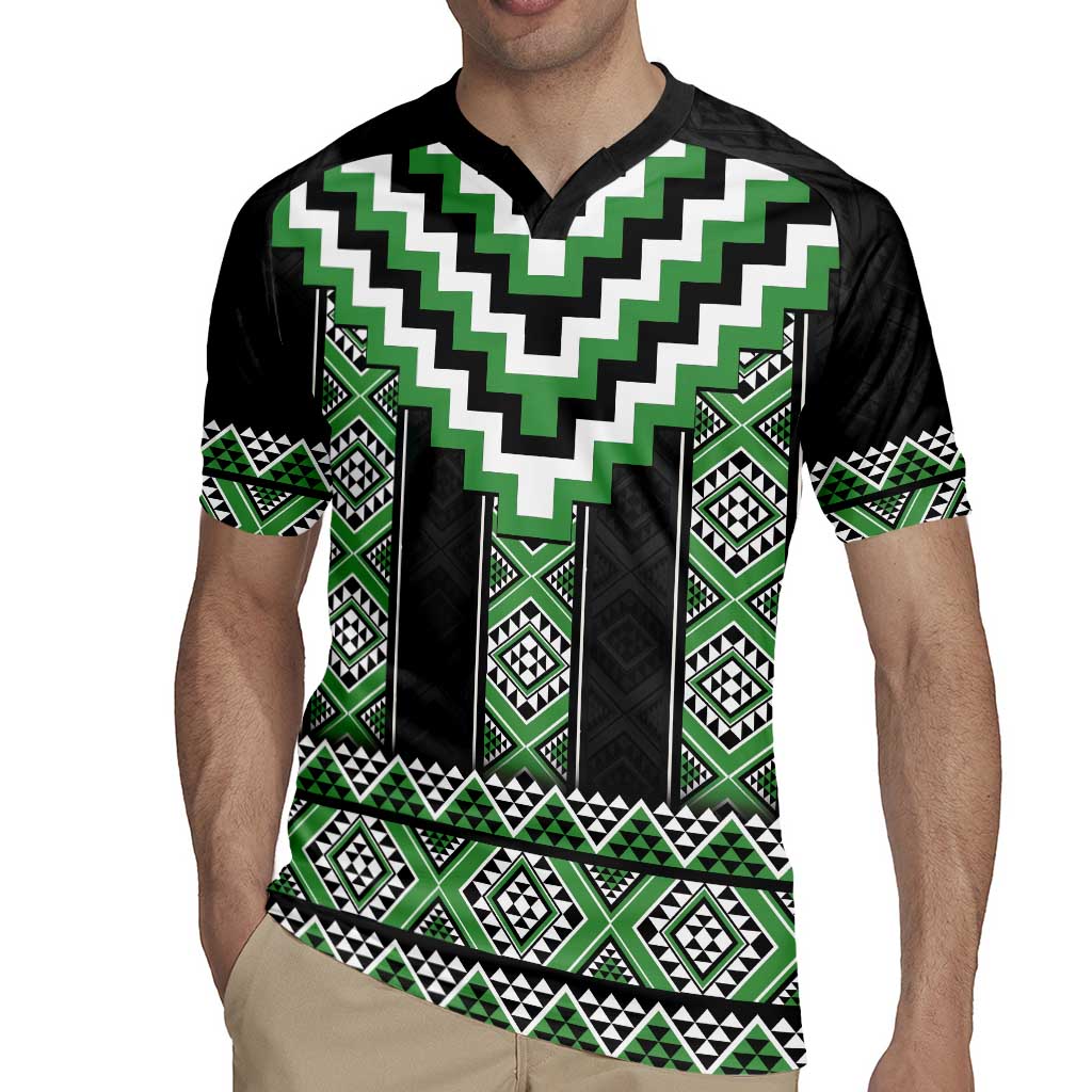 Green Taniko Pattern Aotearoa Rugby Jersey Niho Taniwha Mix Poutama LT14