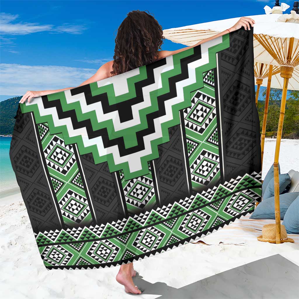 Green Taniko Pattern Aotearoa Sarong Niho Taniwha Mix Poutama LT14 One Size 44 x 66 inches Green - Polynesian Pride