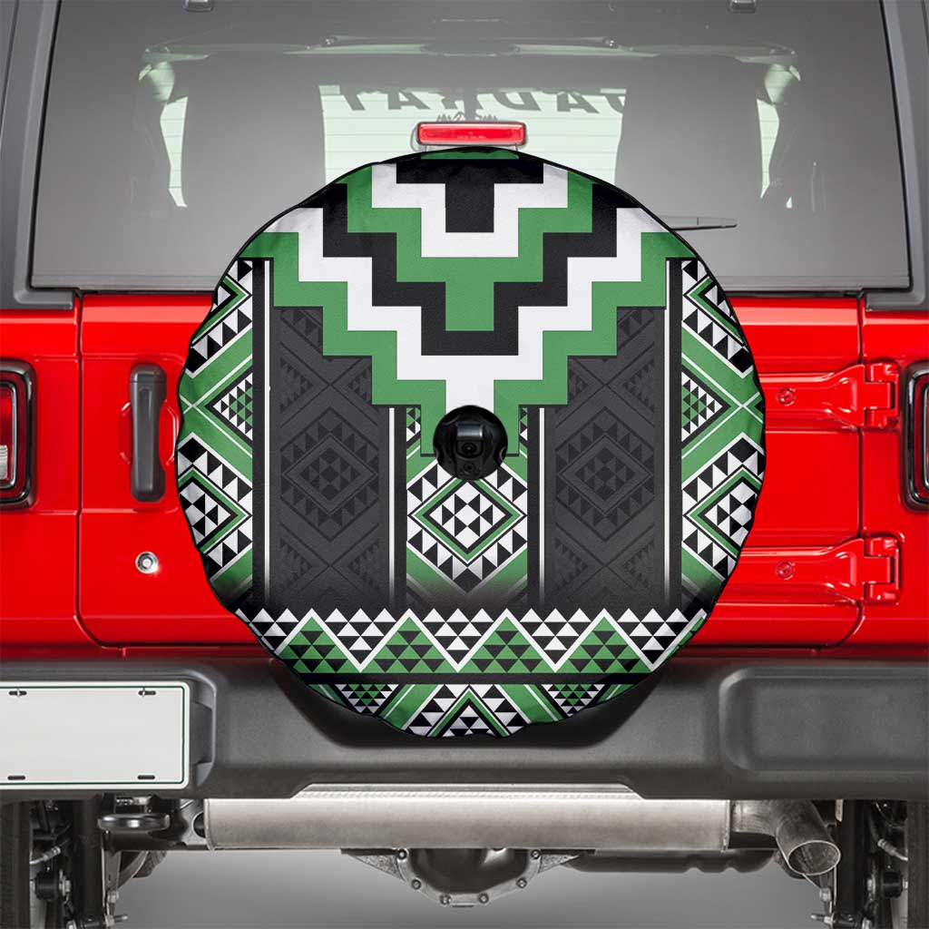 Green Taniko Pattern Aotearoa Spare Tire Cover Niho Taniwha Mix Poutama