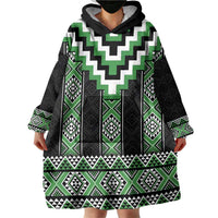 Green Taniko Pattern Aotearoa Wearable Blanket Hoodie Niho Taniwha Mix Poutama LT14