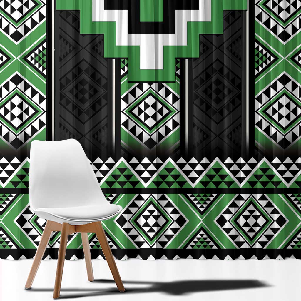 Green Taniko Pattern Aotearoa Window Curtain Niho Taniwha Mix Poutama