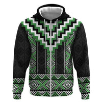Green Taniko Pattern Aotearoa Zip Hoodie Niho Taniwha Mix Poutama LT14 Zip Hoodie Green - Polynesian Pride