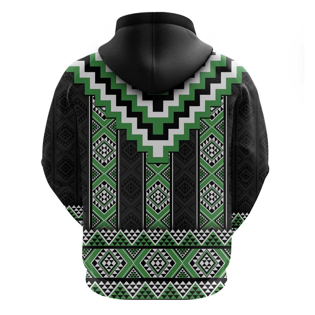 Green Taniko Pattern Aotearoa Zip Hoodie Niho Taniwha Mix Poutama LT14 - Polynesian Pride