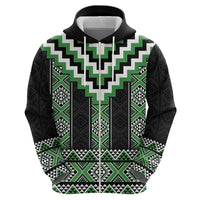 Green Taniko Pattern Aotearoa Zip Hoodie Niho Taniwha Mix Poutama LT14 - Polynesian Pride