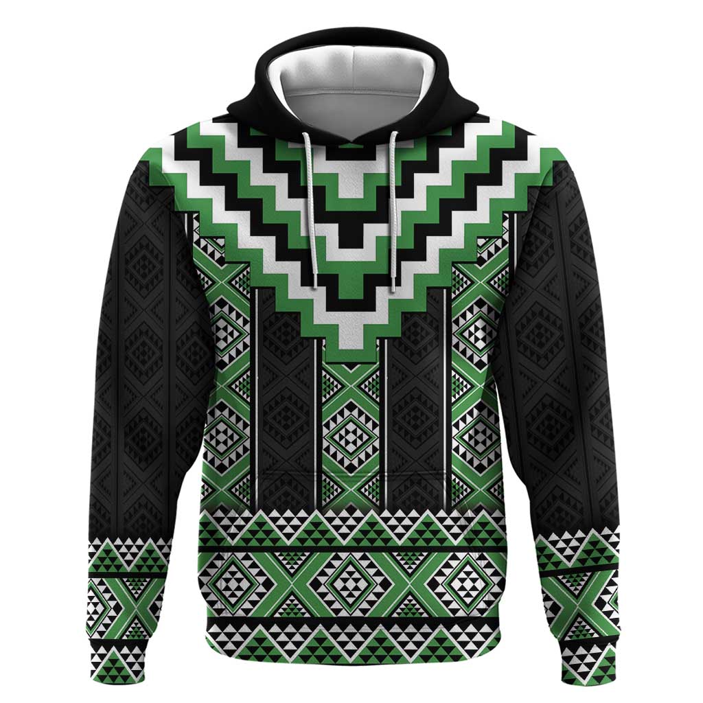 Green Taniko Pattern Aotearoa Zip Hoodie Niho Taniwha Mix Poutama LT14 Pullover Hoodie Green - Polynesian Pride
