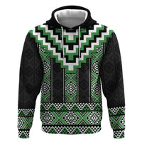 Green Taniko Pattern Aotearoa Zip Hoodie Niho Taniwha Mix Poutama LT14 Pullover Hoodie Green - Polynesian Pride