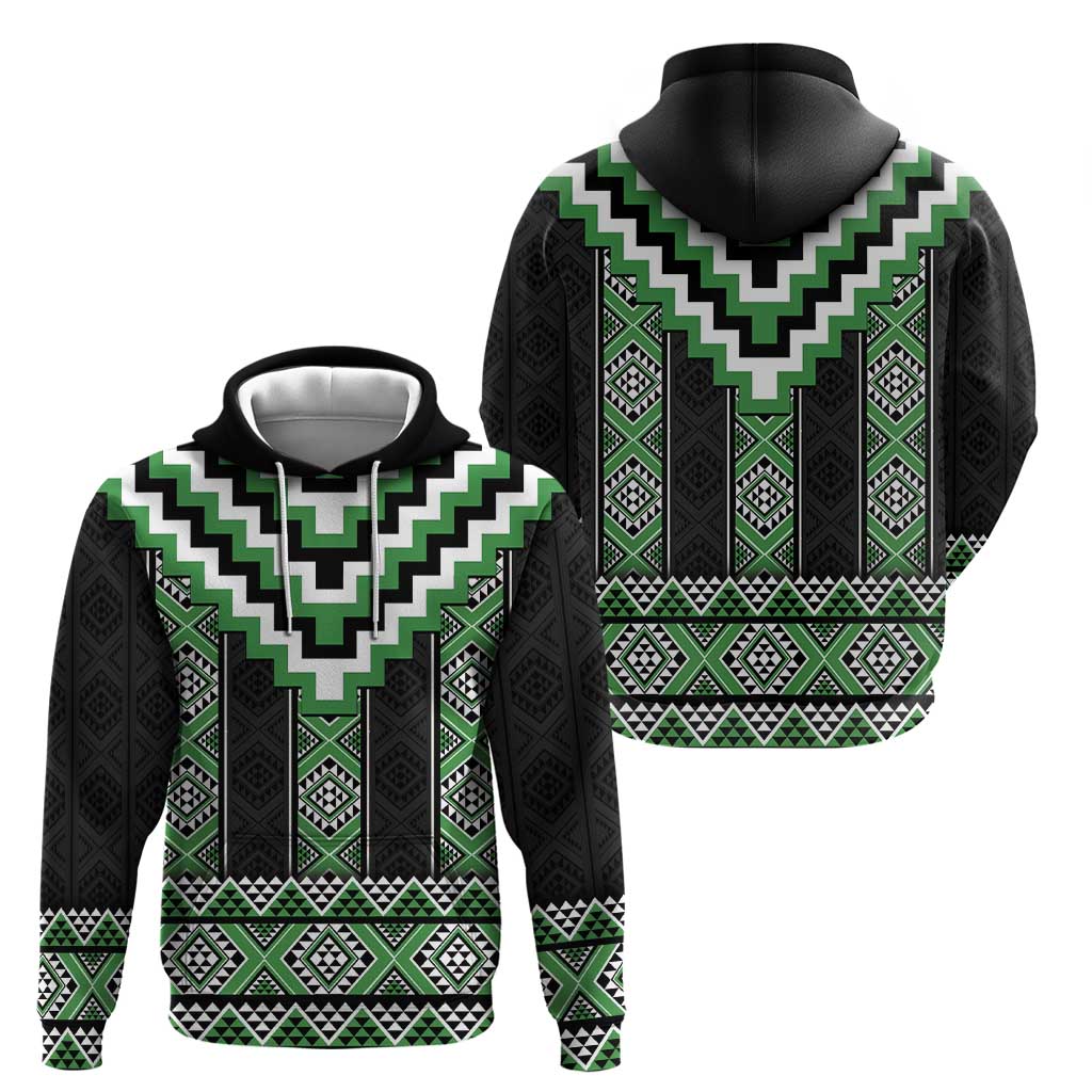 Green Taniko Pattern Aotearoa Zip Hoodie Niho Taniwha Mix Poutama LT14 - Polynesian Pride